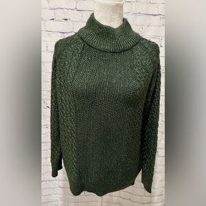 H&M Sweater Womens Green Metallic Thread Crew Neck Sparkly Holiday Size Small